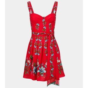 Farm Rio Sweet Bloom Bouquet Red Floral Mini Dress Beaded Tassel XL 332167